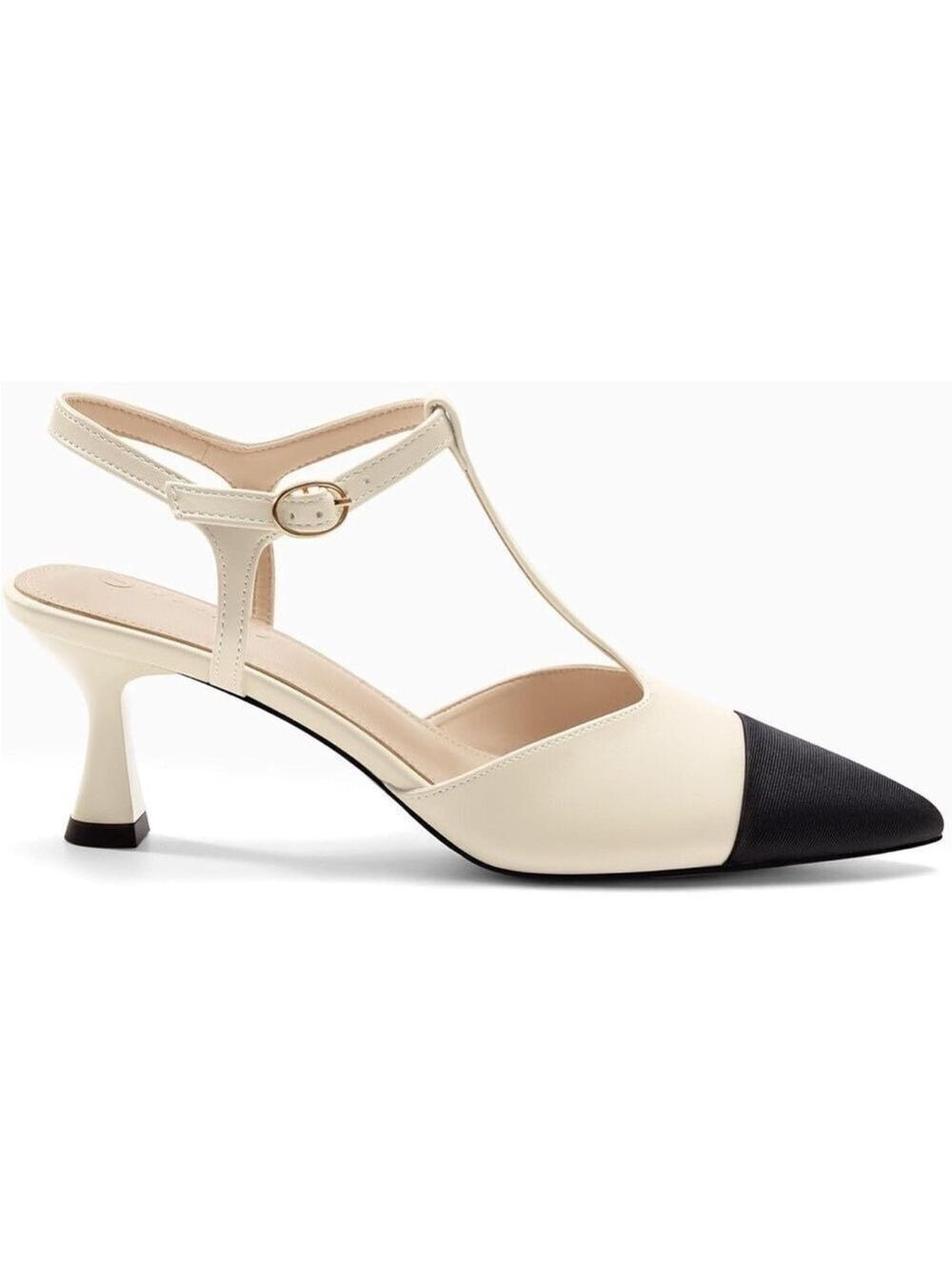 ZBY T Strap Heels Cream Black Women's Size 9.5 - Picture 4 of 13